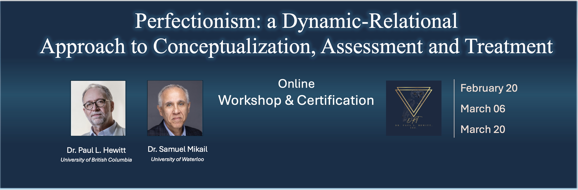 Psychodynamic Psychotherapy of Perfectionism Workshop Banner